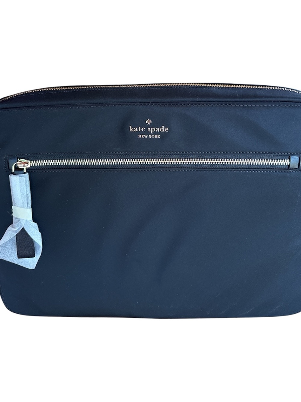 kate spade navy laptop sleeve with  zip and logo
